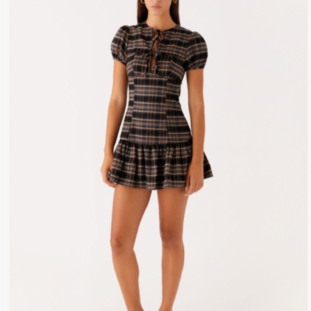 Peppermayo Black and Brown Plaid Mini Dress